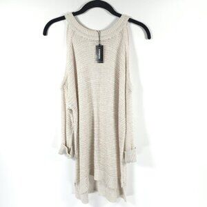 NWT EXPRESS Open Knit Bare Shoulder Pullover Sweater High Low Rolled Cuffs SMALL